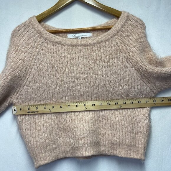Lovers + Friends Fuzzy Eyelash Knit Cropped Sweater Women Medium Pink Crew-Neck - Picture 6 of 14